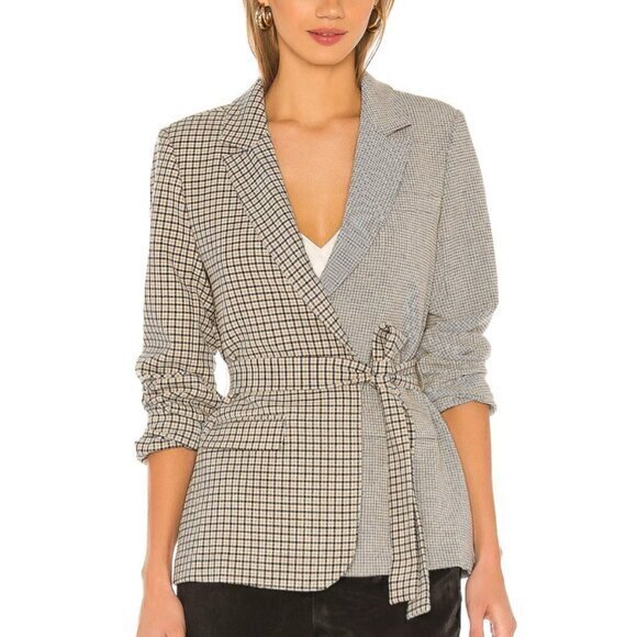 L'academie The Rafaella Blazer In Taupe Plaid